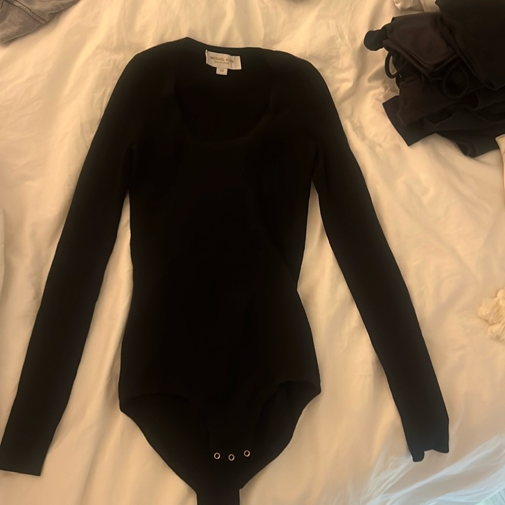Michael Kors collection black ribbed bodysuit